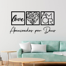 Kit com 3 Quadros Decorativos + Frase Abençoados por Deus - Decoração para Sala e Quarto em mdf