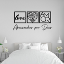 Kit com 3 Quadros Decorativos + Frase Abençoados por Deus - Decoração para Sala e Quarto em mdf