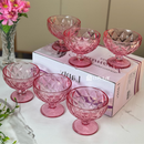Jogo 12 Taças de Vidro Rosa Tigela Bowl 310ml Sobremesa Sorvete Petisqueira Luxo-