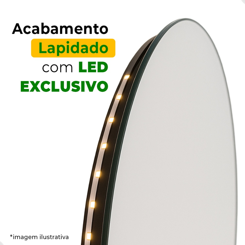 Espelho Decorativo Redondo para Escritório Sala Quarto Banheiro c/ Led 60cm 50cm 40cm 30cm + Suporte