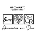 Kit com 3 Quadros Decorativos + Frase Abençoados por Deus - Decoração para Sala e Quarto em mdf