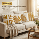 Kit 4 Capas de Almofada Decorativas Folhagens Douradas 45x45 cm