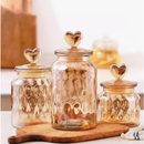 Kits Pote Vidro Âmbar Hermético Decoração Baleiro Afeto Coração Armazenamento