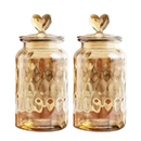 Kits Pote Vidro Âmbar Hermético Decoração Baleiro Afeto Coração Armazenamento