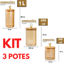 Pote Herméticos de Vidro Canelado Âmbar Tampa Bambu Luxo P/ Mantimentos C/ Vedação