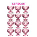 Jogo 12 Taças de Vidro Rosa Tigela Bowl 310ml Sobremesa Sorvete Petisqueira Luxo-
