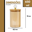 Pote Herméticos de Vidro Canelado Âmbar Tampa Bambu Luxo P/ Mantimentos C/ Vedação